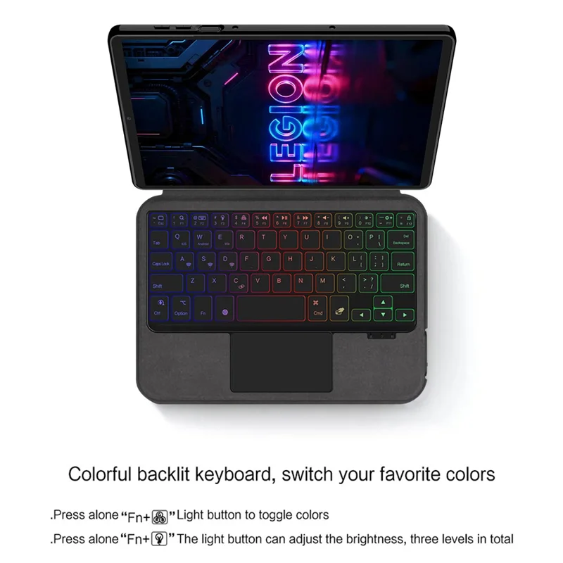 For Lenovo Legion Y700 (Gen 5) Leather Case + Touchpad Bluetooth-Compatible Keyboard with Backlit - Black