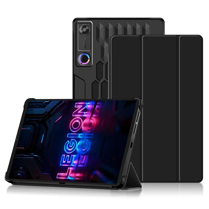 For Lenovo Legion Y700 (Gen 5) Case PU PC Back Trifold Stand Tablet Cover - Black