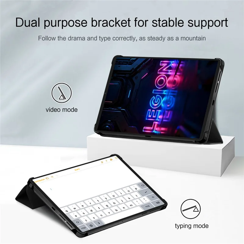 For Lenovo Legion Y700 (Gen 5) Case PU PC Back Trifold Stand Tablet Cover - Black