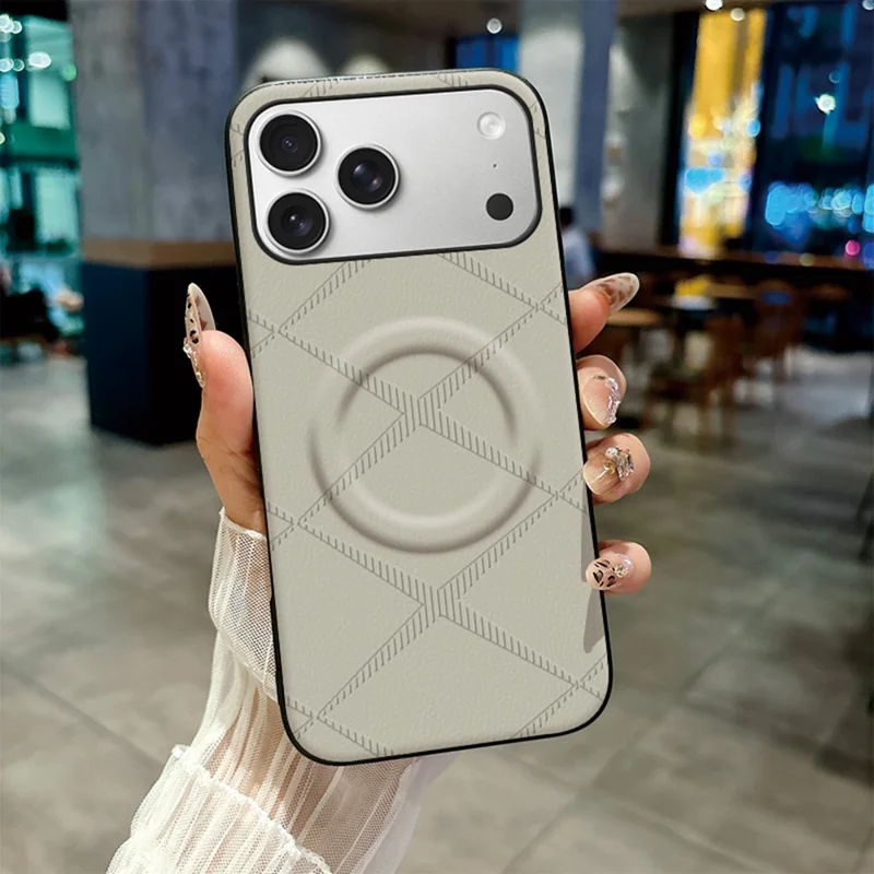For iPhone 17 Pro Max Magnetische Case X-Gestructureerd TPU PU Leder PC Anti-Drop Telefoonhoes - Grijs