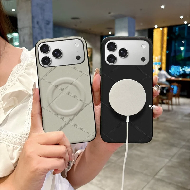 For iPhone 17 Pro Max Magnetische Case X-Gestructureerd TPU PU Leder PC Anti-Drop Telefoonhoes - Grijs