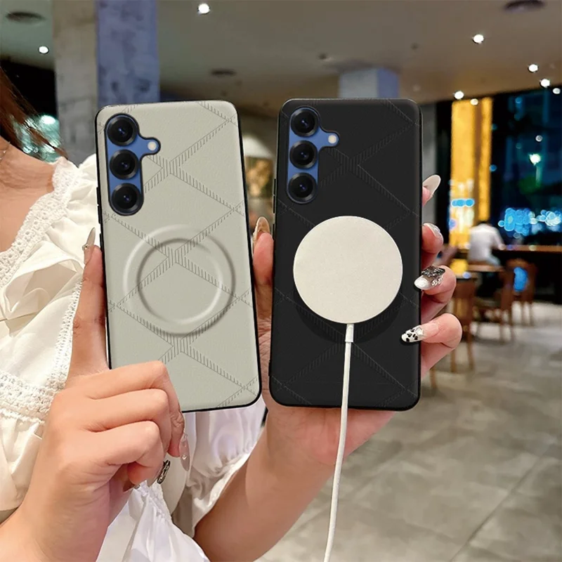 Capa Magnética para Samsung Galaxy A26 5G, Capa Antiqueda em PU, TPU e PC com Padrão X, Cinzenta