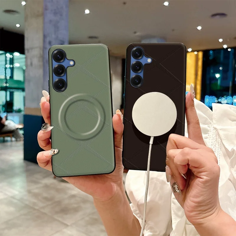 Capa Magnética para Samsung Galaxy A26 5G, Capa Antiqueda em PU, TPU e PC com Padrão X, Cinzenta