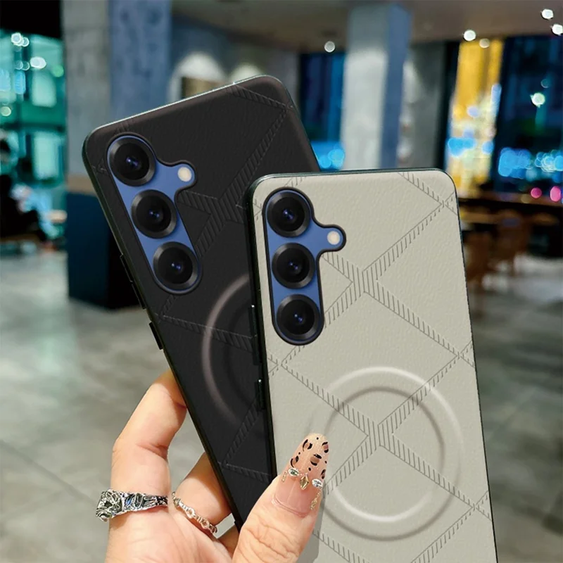 Capa Magnética para Samsung Galaxy A26 5G, Capa Antiqueda em PU, TPU e PC com Padrão X, Cinzenta