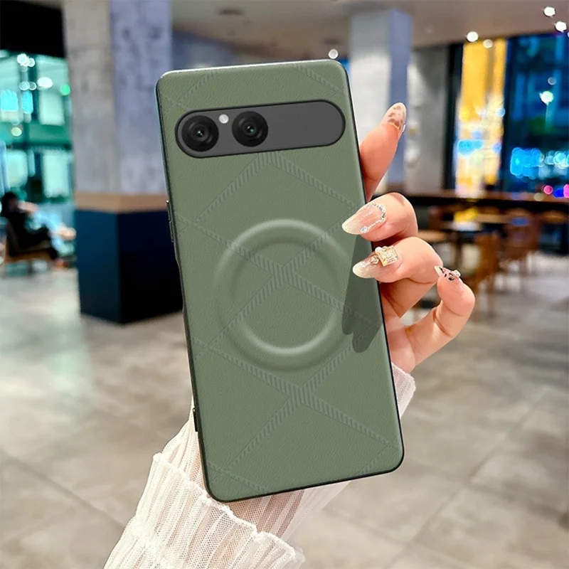 Capa Magnética para Sony Xperia 10 VII com Padrão X, Capa em TPU, PU e Pele PC Anti-queda - Verde