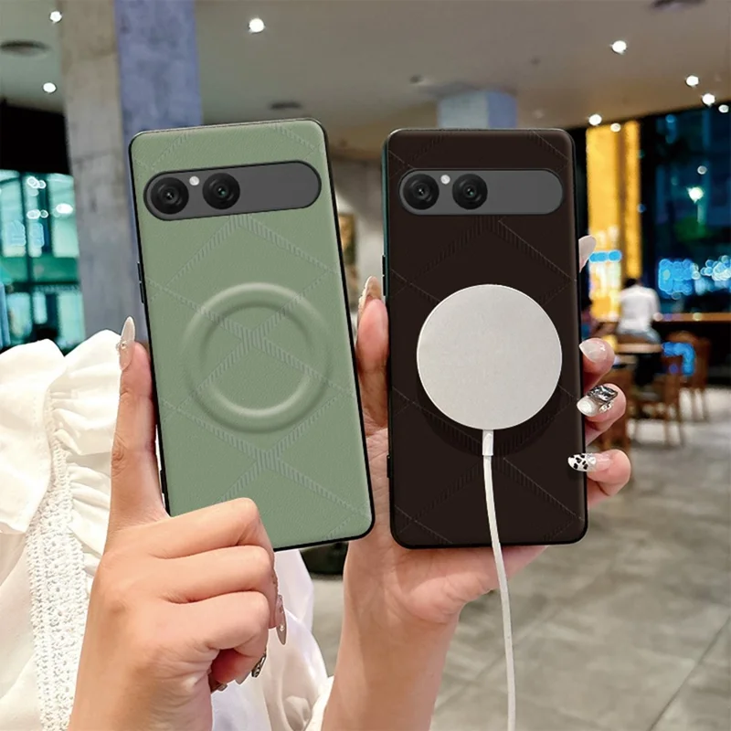 Capa Magnética para Sony Xperia 10 VII com Padrão X, Capa em TPU, PU e Pele PC Anti-queda - Verde