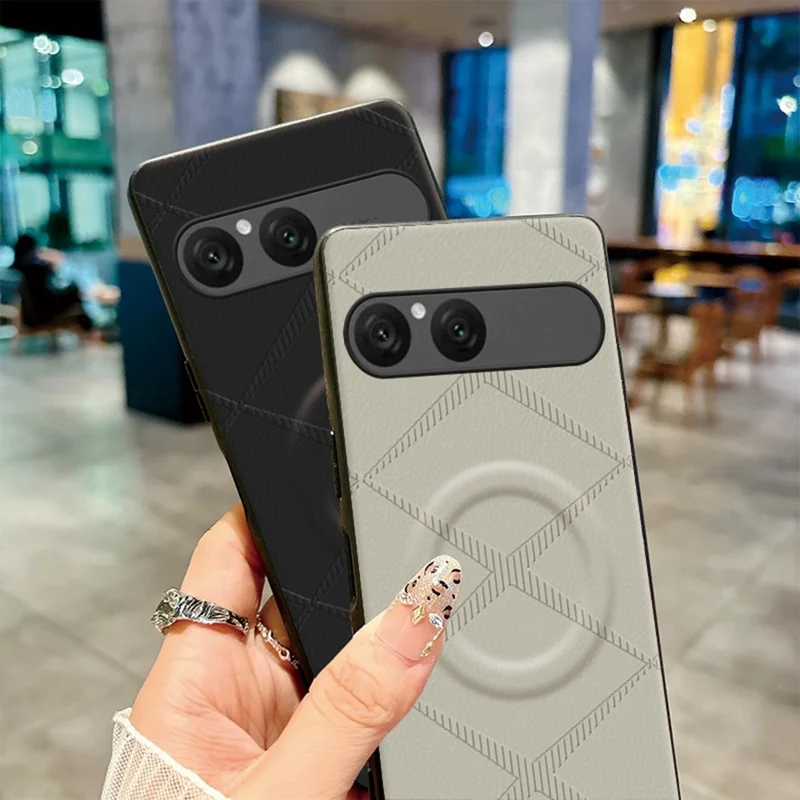 Capa Magnética para Sony Xperia 10 VII com Padrão X, Capa em TPU, PU e Pele PC Anti-queda - Verde