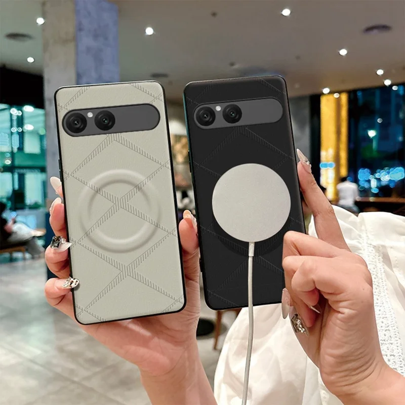 Capa Magnética para Sony Xperia 10 VII com Padrão X, Capa em TPU, PU e Pele PC Anti-queda - Verde