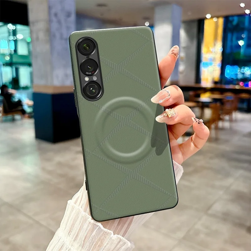 Custodia Magnetica per Sony Xperia 1 VII, Cover Antiurto in TPU, PU e Pelle PC con Motivo a X - Verde
