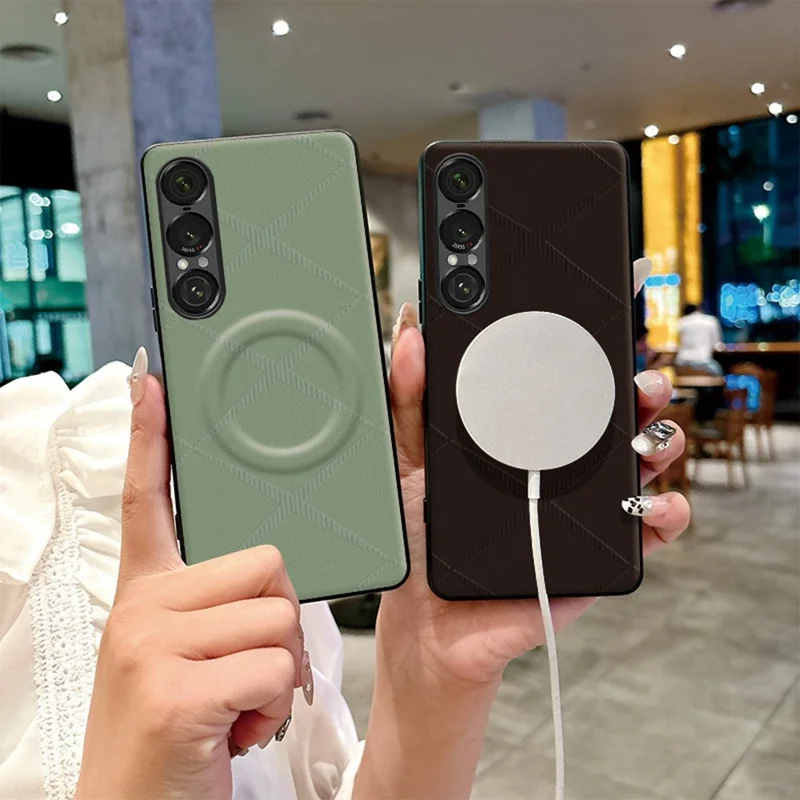 Custodia Magnetica per Sony Xperia 1 VII, Cover Antiurto in TPU, PU e Pelle PC con Motivo a X - Verde