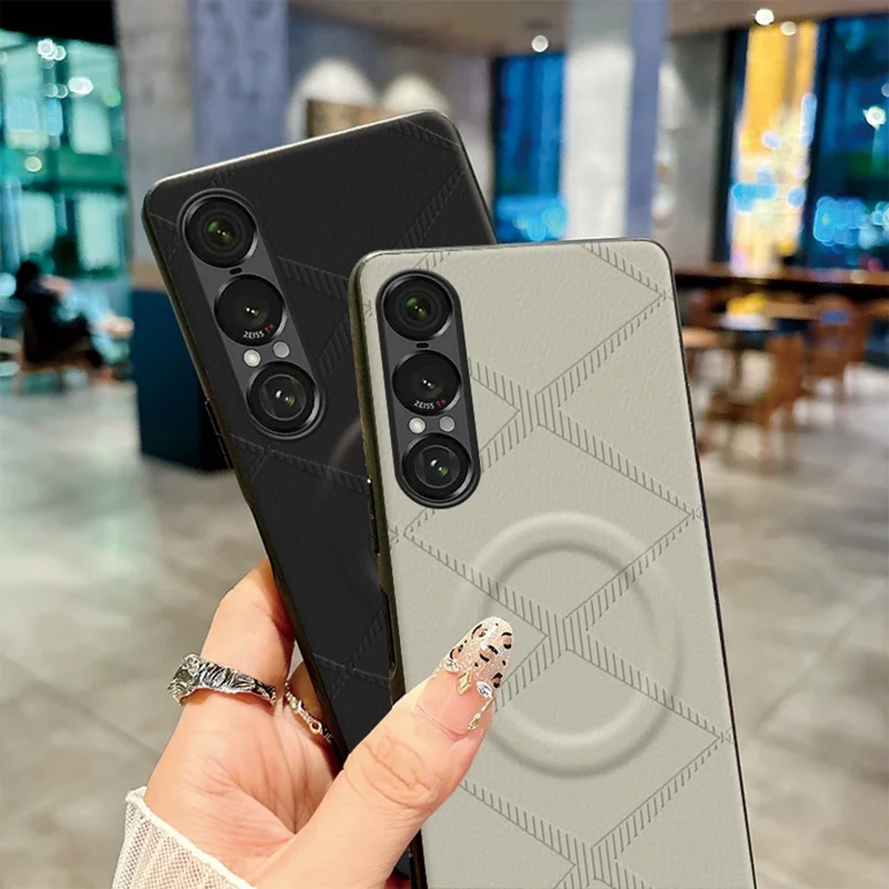 Custodia Magnetica per Sony Xperia 1 VII, Cover Antiurto in TPU, PU e Pelle PC con Motivo a X - Verde