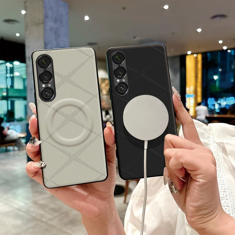 Custodia Magnetica per Sony Xperia 1 VII, Cover Antiurto in TPU, PU e Pelle PC con Motivo a X - Verde