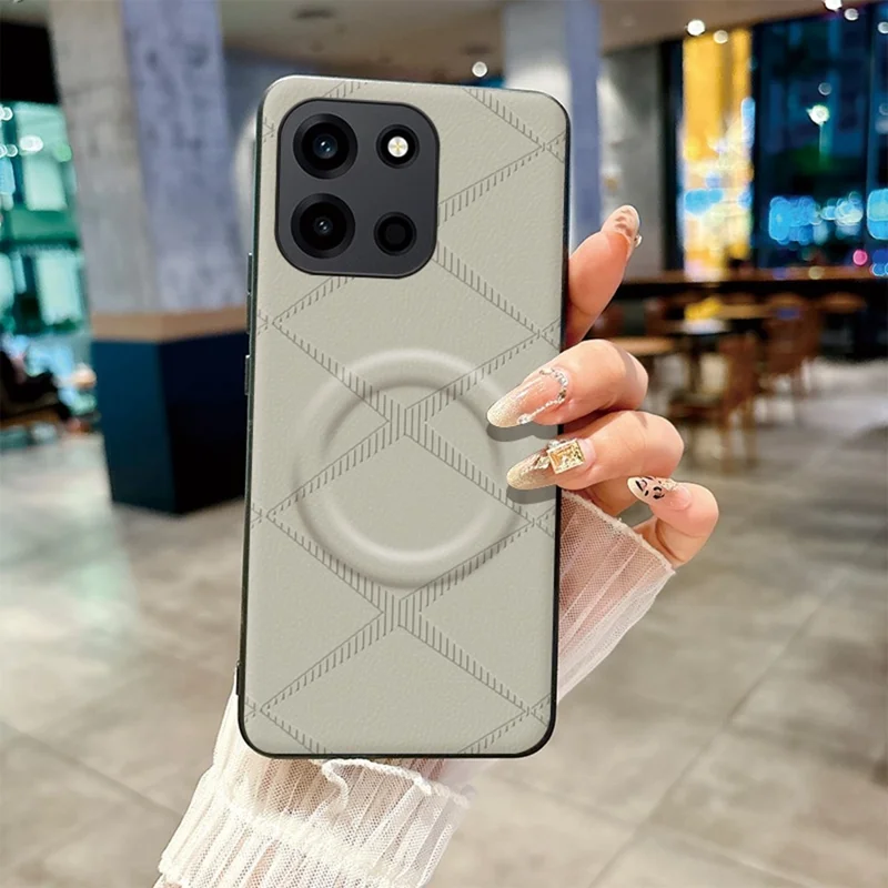 For OnePlus Turbo 6 5G Magnetic Case X-Patterned TPU PU Leather PC Anti-Drop Phone Cover - Grey