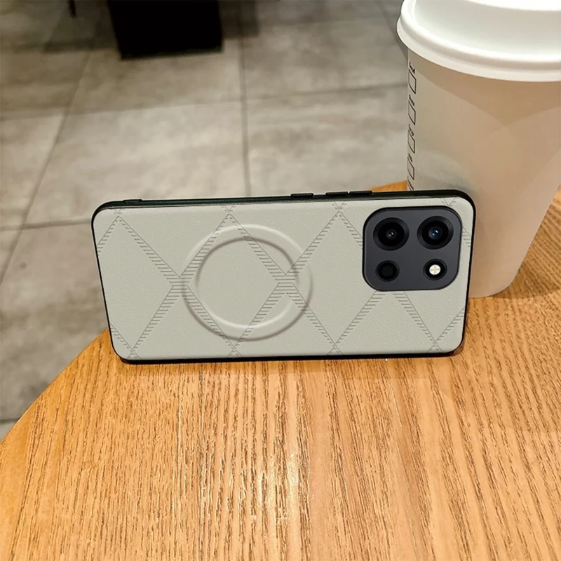 For OnePlus Turbo 6 5G Magnetic Case X-Patterned TPU PU Leather PC Anti-Drop Phone Cover - Grey