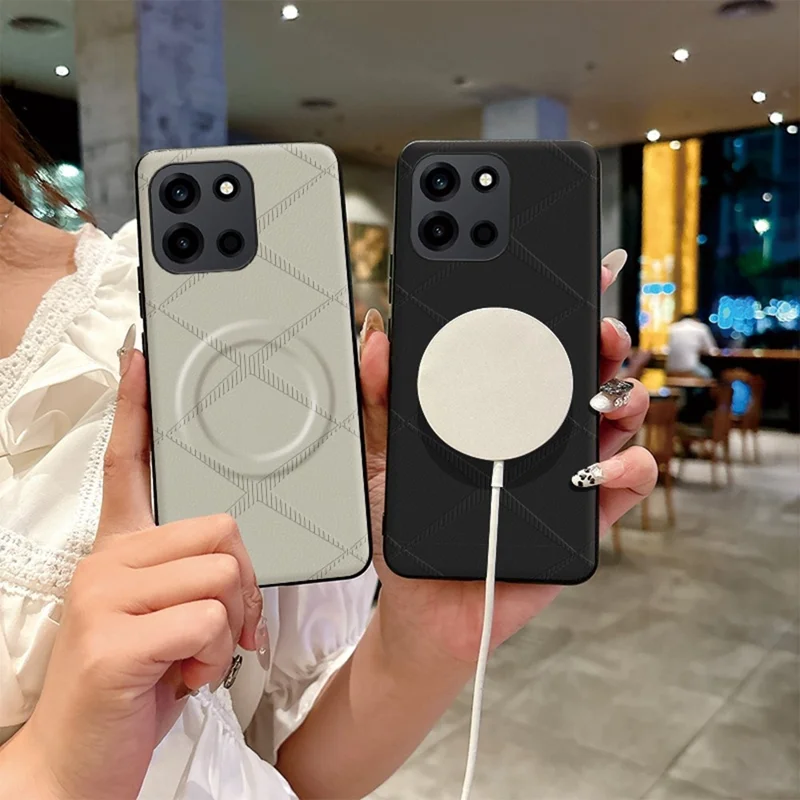 For OnePlus Turbo 6 5G Magnetic Case X-Patterned TPU PU Leather PC Anti-Drop Phone Cover - Grey