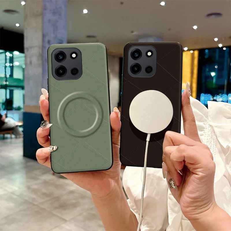 For OnePlus Turbo 6 5G Magnetic Case X-Patterned TPU PU Leather PC Anti-Drop Phone Cover - Grey