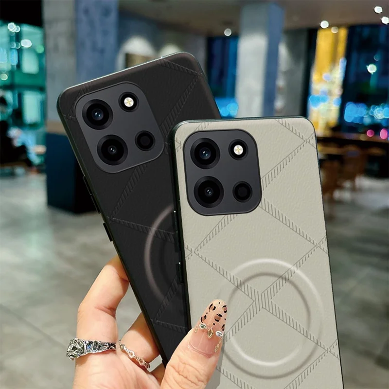 For OnePlus Turbo 6 5G Magnetic Case X-Patterned TPU PU Leather PC Anti-Drop Phone Cover - Grey