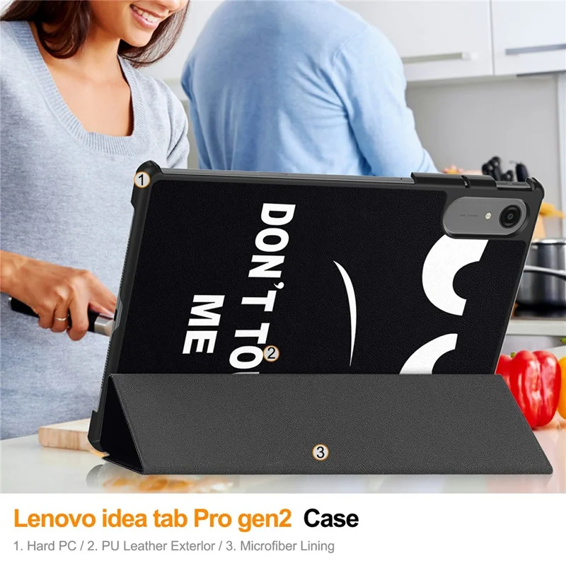 For Lenovo Idea Tab Pro Gen 2 Case Tri-fold Stand Pattern Print Leather Tablet Cover - Don't Touch Me