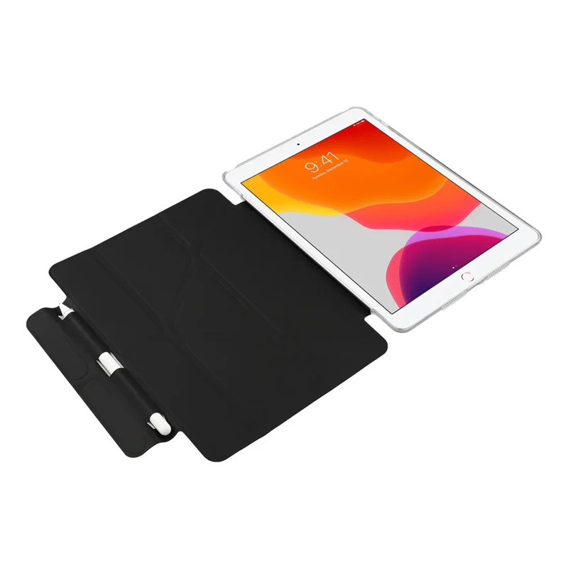 Hülle für iPad 10,2 (2021) / (2020) / (2019) durchsichtige Hartschalenhülle mit Stifthalter, intelligenter Schlaf-/Weck- und Ständer-Funktion, Schutzhülle – Schwarz