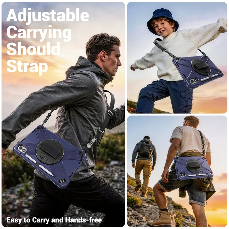 For Xiaomi Redmi Pad 2 Pro Kickstand Case TPU PC Silicone Tablet Cover with Hand Band  /  Shoulder Strap - Navy Blue