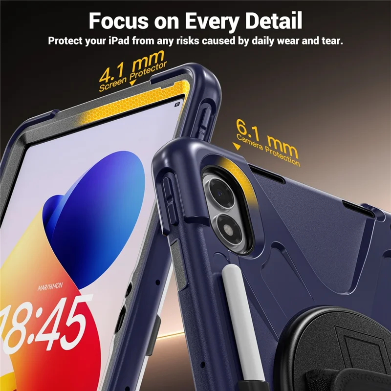 For Xiaomi Redmi Pad 2 Pro Kickstand Case TPU PC Silicone Tablet Cover with Hand Band  /  Shoulder Strap - Navy Blue