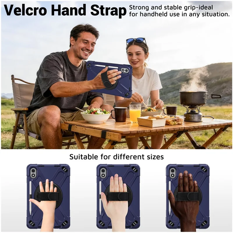 For Xiaomi Redmi Pad 2 Pro Kickstand Case TPU PC Silicone Tablet Cover with Hand Band  /  Shoulder Strap - Navy Blue