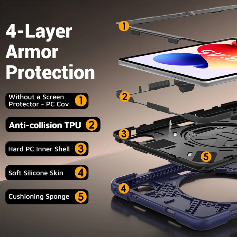 For Xiaomi Redmi Pad 2 Pro Case TPU + PC + Silicone Kickstand Anti Drop Tablet Cover - Navy Blue