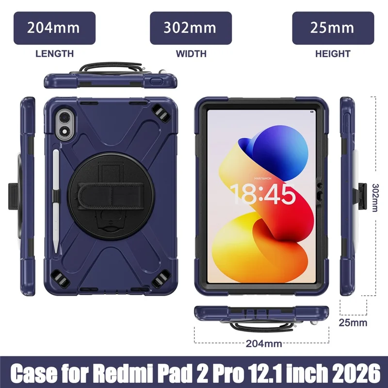 For Xiaomi Redmi Pad 2 Pro Case TPU + PC + Silicone Kickstand Anti Drop Tablet Cover - Navy Blue