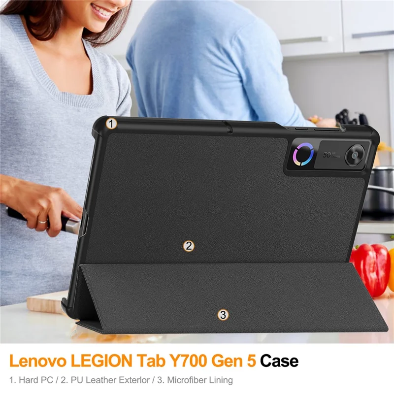For Lenovo Legion Y700 (Gen 5) Case Anti-Drop Leather Stand Tablet Cover  - Black