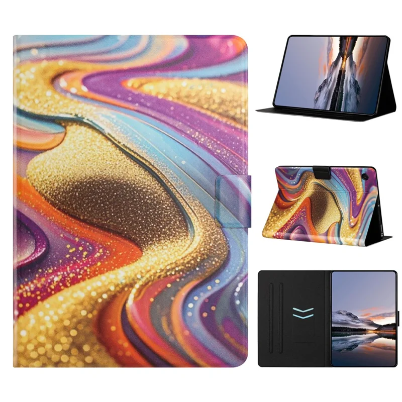 Tablet Case for Galaxy Tab A11  /  A9 Litchi Texture TPU + PU Leather Protective Cover - Golden Sand