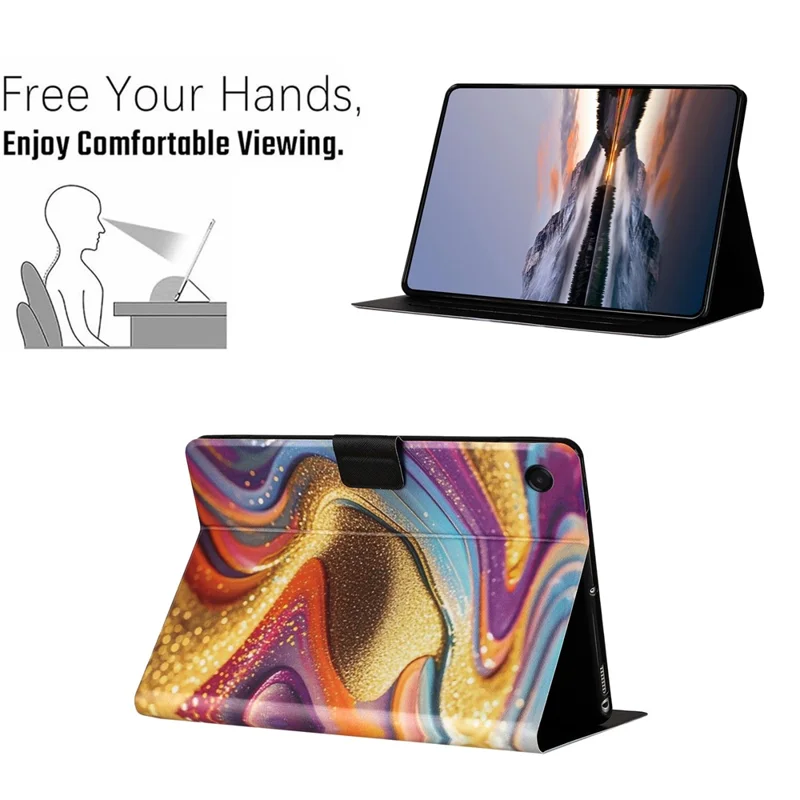 Tablet Case for Samsung Galaxy Tab A9+  /  A11+ Litchi Texture TPU + PU Leather Protective Cover - Golden Sand