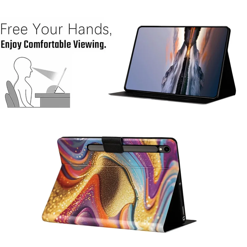 Tablet Case for Samsung Galaxy Tab S10 FE  /  S10 Lite  /  S9  /  S9 FE Litchi Texture TPU + PU Leather Protective Cover - Golden Sand