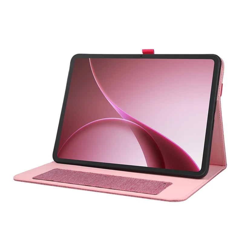 For Oppo Pad Air5 Case with Stand Card Holder Cloth Texture Leather Tablet Cover - Pink