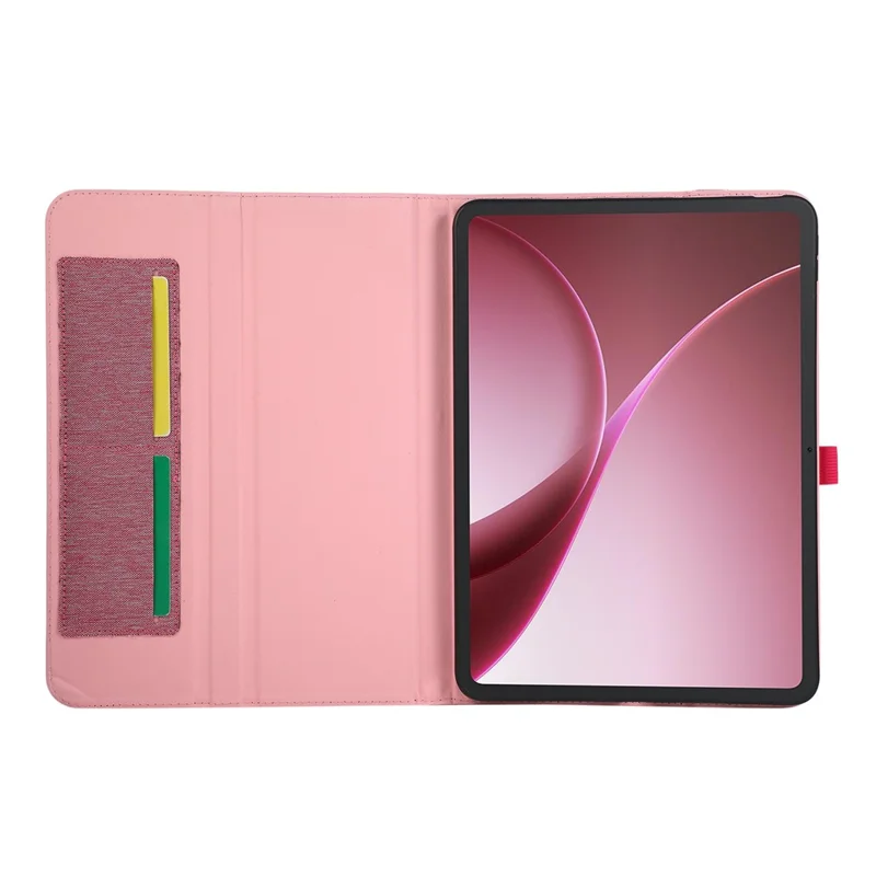 For Oppo Pad Air5 Case with Stand Card Holder Cloth Texture Leather Tablet Cover - Pink