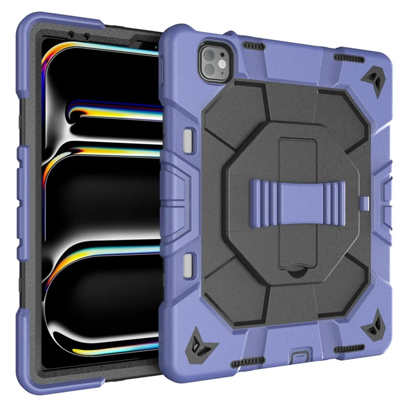 Case For iPad Pro 13 (2025)  /  (2024) with Kickstand Wrist Strap PC + Silicone Tablet Cover - Navy Blue + Black