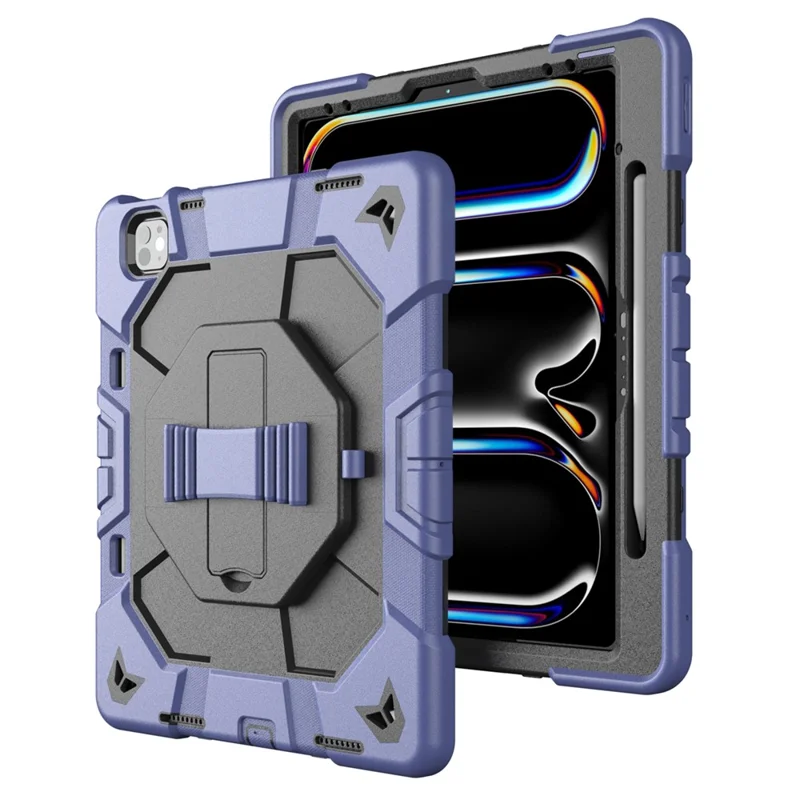 Case For iPad Pro 13 (2025)  /  (2024) with Kickstand Wrist Strap PC + Silicone Tablet Cover - Navy Blue + Black