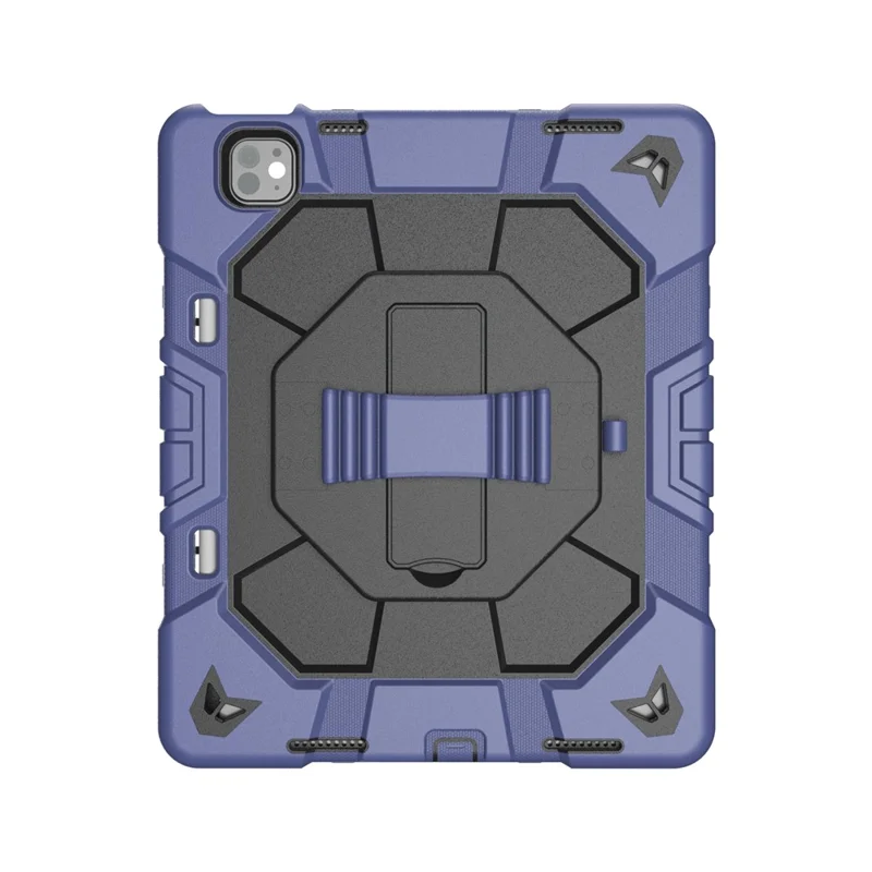 Case For iPad Pro 13 (2025)  /  (2024) with Kickstand Wrist Strap PC + Silicone Tablet Cover - Navy Blue + Black