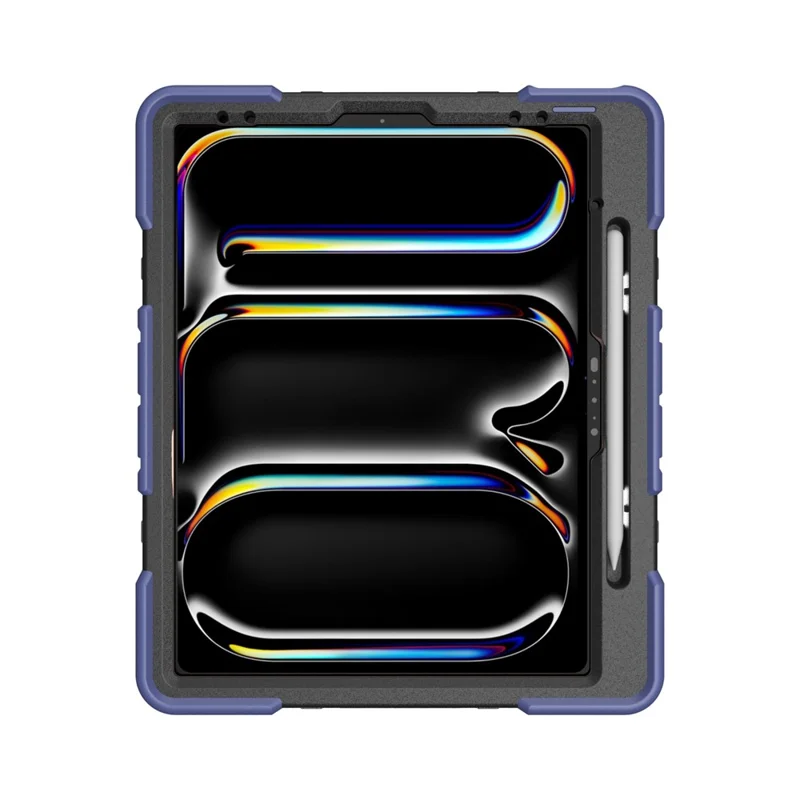 Case For iPad Pro 13 (2025)  /  (2024) with Kickstand Wrist Strap PC + Silicone Tablet Cover - Navy Blue + Black