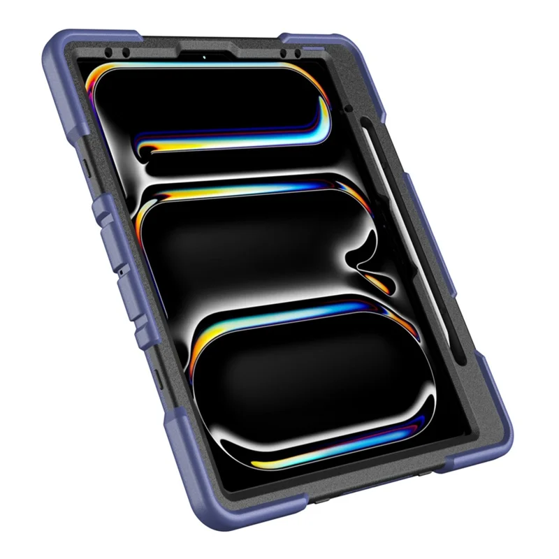 Case For iPad Pro 13 (2025)  /  (2024) with Kickstand Wrist Strap PC + Silicone Tablet Cover - Navy Blue + Black