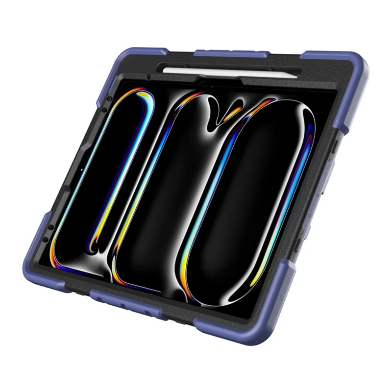 Case For iPad Pro 13 (2025)  /  (2024) with Kickstand Wrist Strap PC + Silicone Tablet Cover - Navy Blue + Black