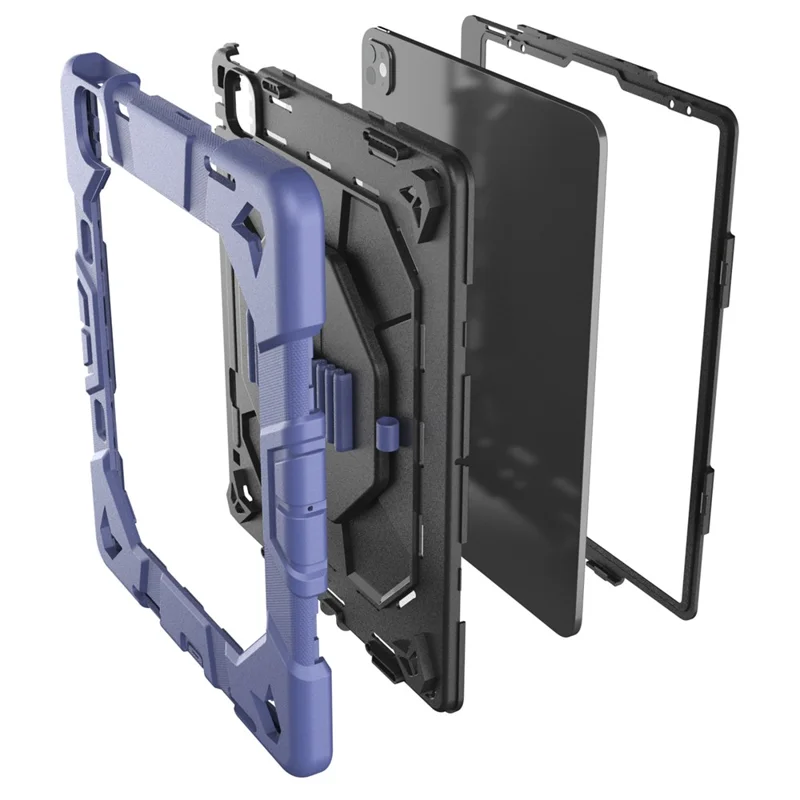 Case For iPad Pro 13 (2025)  /  (2024) with Kickstand Wrist Strap PC + Silicone Tablet Cover - Navy Blue + Black