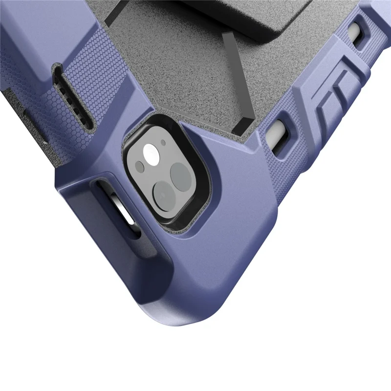 Case For iPad Pro 13 (2025)  /  (2024) with Kickstand Wrist Strap PC + Silicone Tablet Cover - Navy Blue + Black