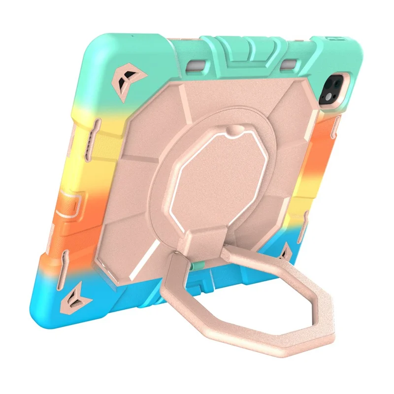 Case For iPad Pro 13 (2025)  /  (2024) with Hand Grip Kickstand PC + Silicone Tablet Cover - Rainbow+Pink