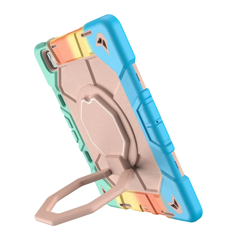 Case For iPad Pro 13 (2025)  /  (2024) with Hand Grip Kickstand PC + Silicone Tablet Cover - Rainbow+Pink