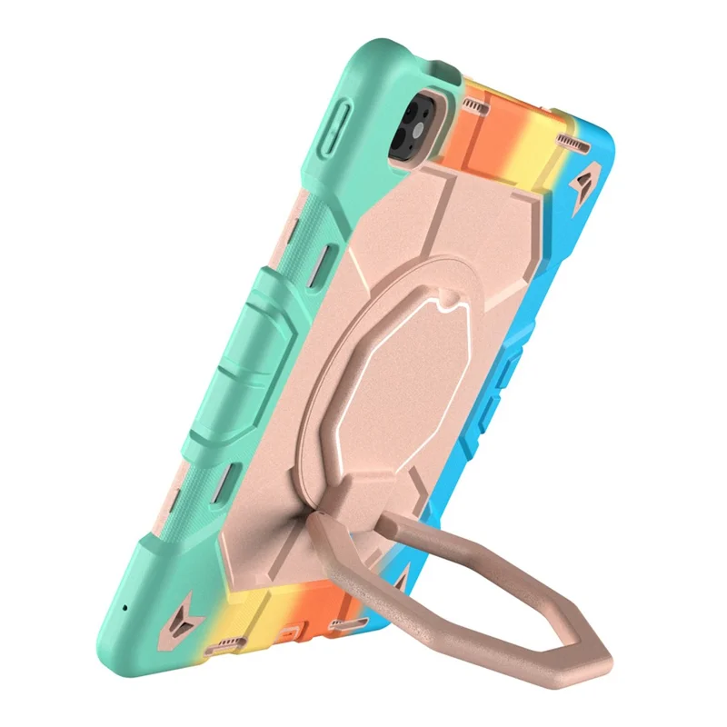 Case For iPad Pro 13 (2025)  /  (2024) with Hand Grip Kickstand PC + Silicone Tablet Cover - Rainbow+Pink