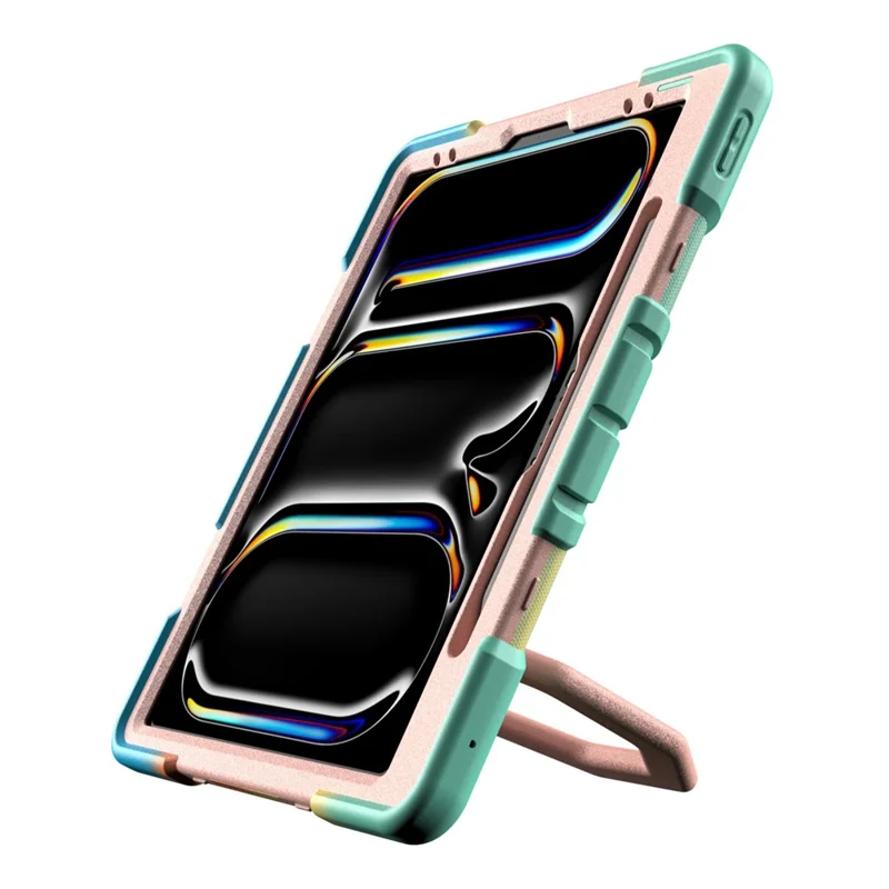 Case For iPad Pro 13 (2025)  /  (2024) with Hand Grip Kickstand PC + Silicone Tablet Cover - Rainbow+Pink