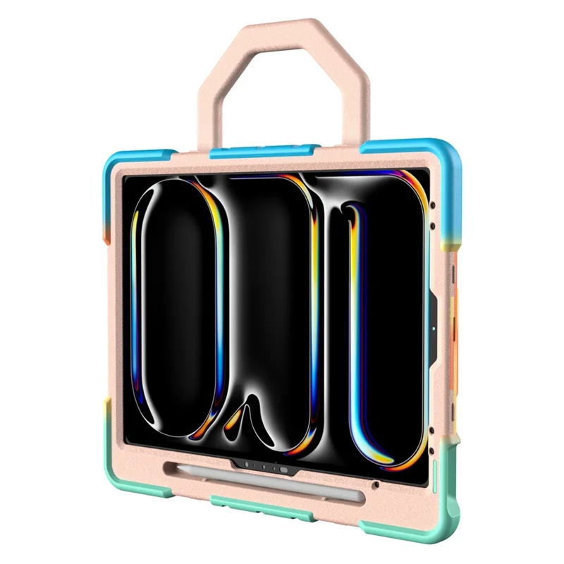 Case For iPad Pro 13 (2025)  /  (2024) with Hand Grip Kickstand PC + Silicone Tablet Cover - Rainbow+Pink