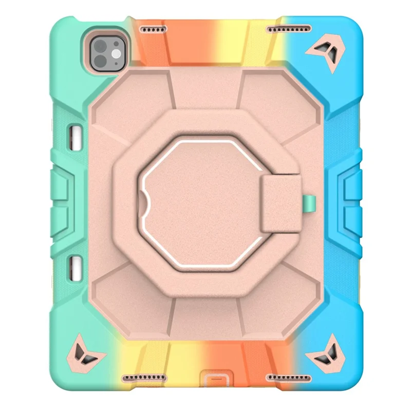 Case For iPad Pro 13 (2025)  /  (2024) with Hand Grip Kickstand PC + Silicone Tablet Cover - Rainbow+Pink