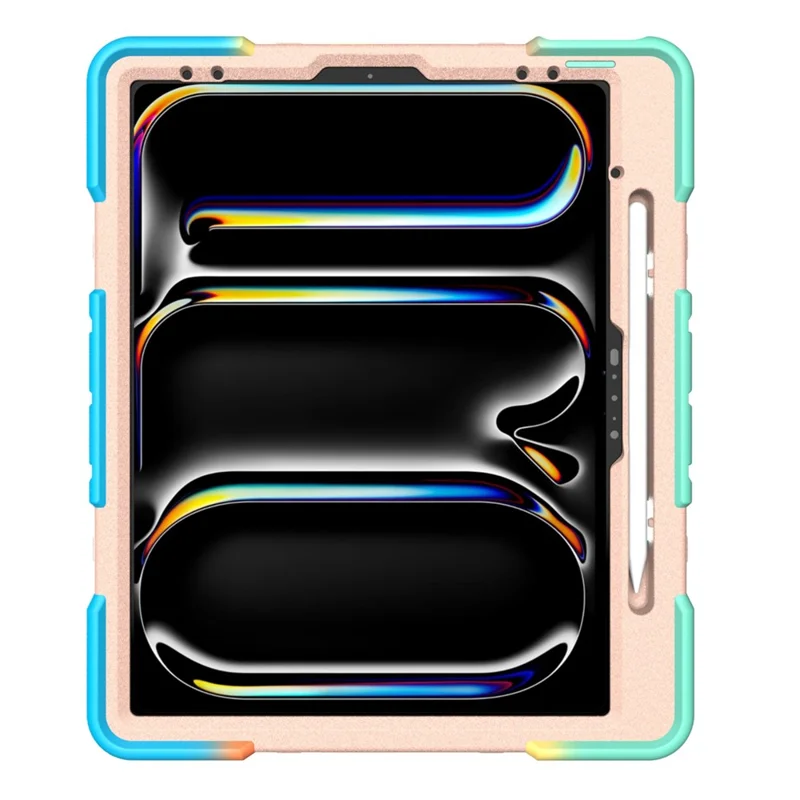 Case For iPad Pro 13 (2025)  /  (2024) with Hand Grip Kickstand PC + Silicone Tablet Cover - Rainbow+Pink