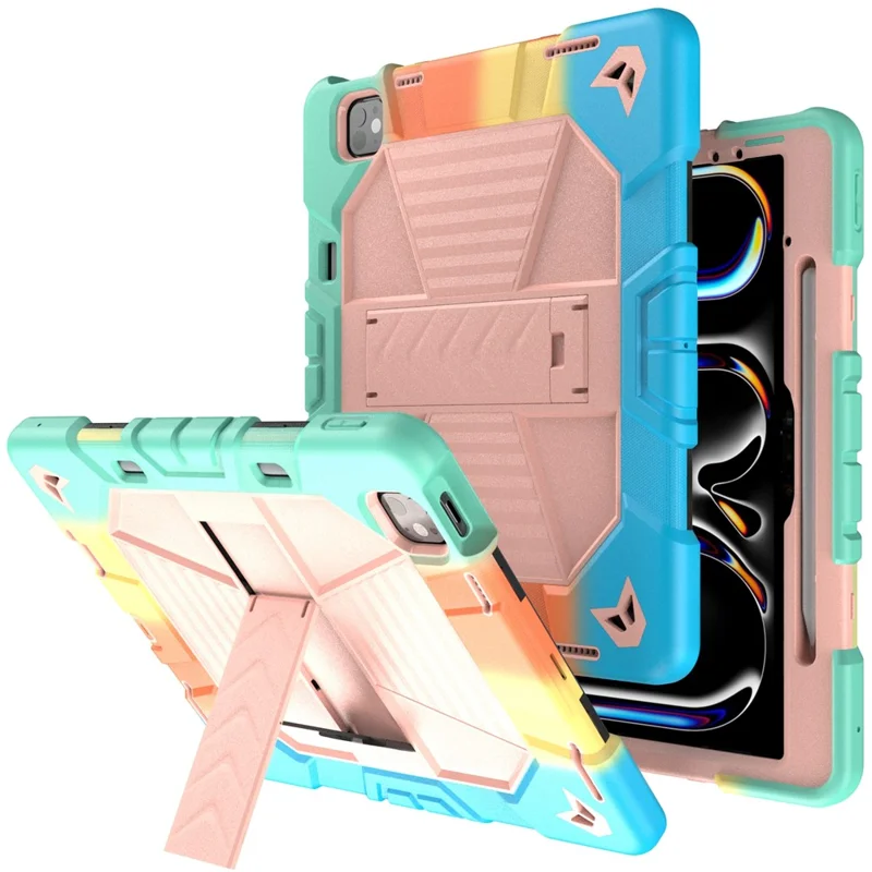 Tablet Case For iPad Pro 13 (2025)  /  (2024) with Kickstand PC + Silicone Shockproof Protective Cover - Rainbow Pink